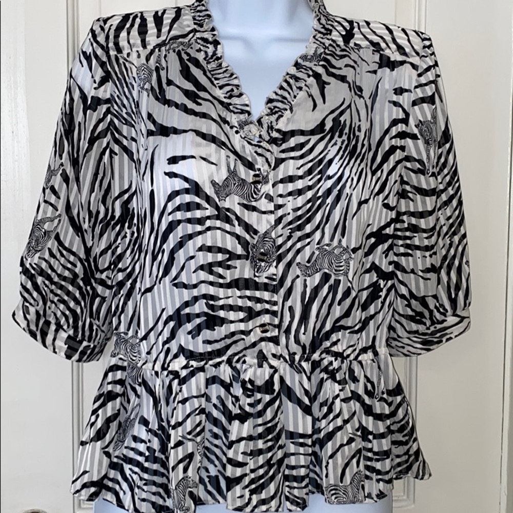Rare Vintage sheer zebra print peplum button down
